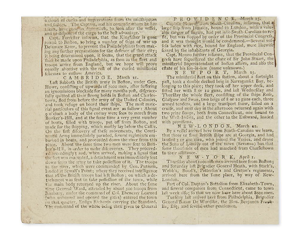 (AMERICAN REVOLUTION--1776.) A collection of Pennsylvania Gazette issues from before and during the Revolution.